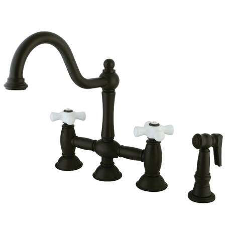 Kingston Brass KS3795PXBS Restoration Bridge Kitchen Faucet W/ Brass Sprayer, Bronze KS3795PXBS